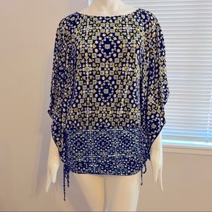 STYLE&co -NWT-Split Kimono Sleeve-Wiggle Waist-Embellished PrintTop-Sz M